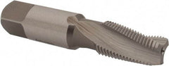 Emuge - 1/8-27 NPTF, 15° Helix, 3 Flutes, Modified Bottoming Chamfer, Bright Finish, High Speed Steel, Spiral Flute Pipe Tap - Right Hand Flute, 7/16" Shank Diam, 3/4" Thread Length, 0.250-0.375" Projection, 0.328" Square Size, - Exact Industrial Supply