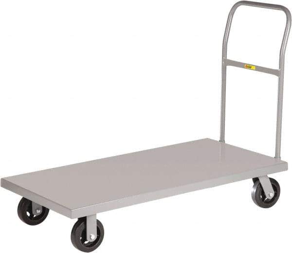 Little Giant - 1,600 Lb Capacity Steel Platform Truck - Steel Deck, 24" OAW, 48" Platform Length x 9" Platform Height, Mold On Rubber Casters - Exact Industrial Supply