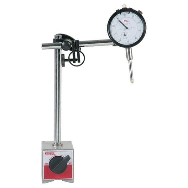 SPI - 0.001" Graduation, 0-100 Dial Reading, Dial Indicator & Base Kit - 63mm Base Length x 50mm Base Width x 55mm Base Height, 2-1/4" Dial Diam - Exact Industrial Supply