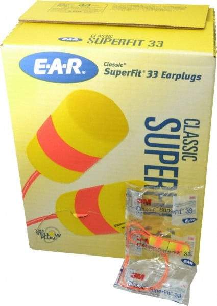 3M - Disposable, Corded, 33 dB, Barrel Earplugs - Yellow, 200 Pairs - Exact Industrial Supply