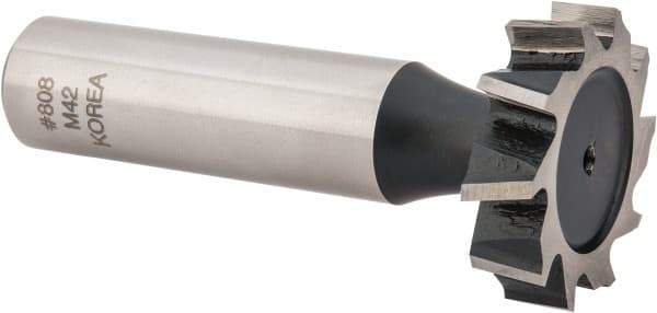 Interstate - 1" Diam x 1/4" Face Width, Cobalt, 12 Teeth, Shank Connection Woodruff Keyseat Cutter - Uncoated, 2-1/4" OAL x 1/2" Shank, Staggered Teeth, ANSI 808, Old Standard 15 - Exact Industrial Supply