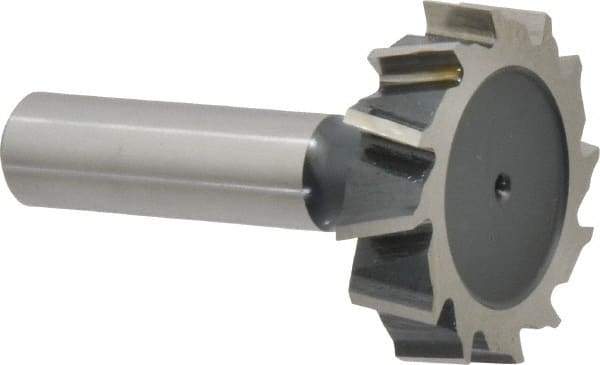 Interstate - 1-1/2" Diam x 3/8" Face Width, Cobalt, 16 Teeth, Shank Connection Woodruff Keyseat Cutter - Uncoated, 2-3/8" OAL x 1/2" Shank, Staggered Teeth, ANSI 1212, Old Standard G - Exact Industrial Supply