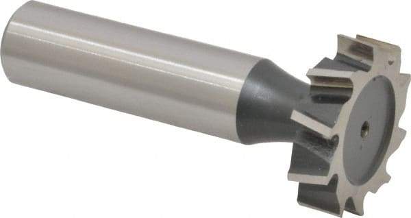Interstate - 1" Diam x 1/4" Face Width, High Speed Steel, 12 Teeth, Shank Connection Woodruff Keyseat Cutter - Uncoated, 2-1/4" OAL x 1/2" Shank, Staggered Teeth, ANSI 808, Old Standard 15 - Exact Industrial Supply