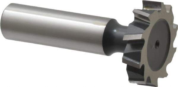 Interstate - 1-1/8" Diam x 1/4" Face Width, High Speed Steel, 12 Teeth, Shank Connection Woodruff Keyseat Cutter - Uncoated, 2-1/4" OAL x 1/2" Shank, Staggered Teeth, ANSI 809, Old Standard 18 - Exact Industrial Supply