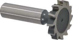 Interstate - 1-1/4" Diam x 7/32" Face Width, High Speed Steel, 14 Teeth, Shank Connection Woodruff Keyseat Cutter - Uncoated, 2-7/32" OAL x 1/2" Shank, Staggered Teeth, ANSI 710, Old Standard 20 - Exact Industrial Supply