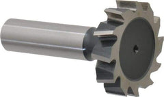 Interstate - 1-3/8" Diam x 5/16" Face Width, High Speed Steel, 14 Teeth, Shank Connection Woodruff Keyseat Cutter - Uncoated, 2-5/16" OAL x 1/2" Shank, Staggered Teeth, ANSI 1011, Old Standard 23 - Exact Industrial Supply