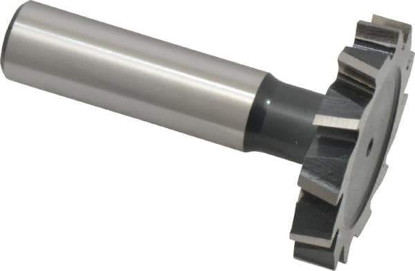 Interstate - 1-1/2" Diam x 1/4" Face Width, High Speed Steel, 16 Teeth, Shank Connection Woodruff Keyseat Cutter - Uncoated, 2-1/4" OAL x 1/2" Shank, Staggered Teeth, ANSI 812, Old Standard 24 - Exact Industrial Supply