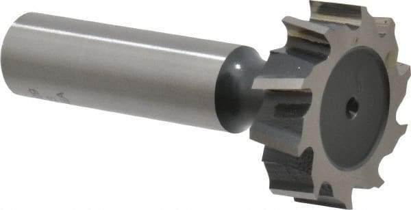 Interstate - 1-1/8" Diam x 5/16" Face Width, High Speed Steel, 12 Teeth, Shank Connection Woodruff Keyseat Cutter - Uncoated, 2-5/16" OAL x 1/2" Shank, Staggered Teeth, ANSI 1009, Old Standard C - Exact Industrial Supply
