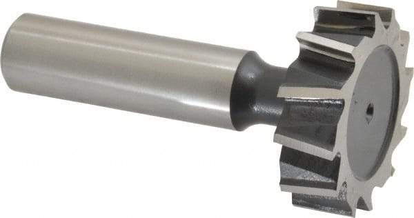 Interstate - 1-1/4" Diam x 3/8" Face Width, High Speed Steel, 14 Teeth, Shank Connection Woodruff Keyseat Cutter - Uncoated, 2-3/8" OAL x 1/2" Shank, Staggered Teeth, ANSI 1210, Old Standard E - Exact Industrial Supply