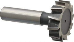 Interstate - 1-3/8" Diam x 3/8" Face Width, High Speed Steel, 14 Teeth, Shank Connection Woodruff Keyseat Cutter - Uncoated, 2-3/8" OAL x 1/2" Shank, Staggered Teeth, ANSI 1211, Old Standard F - Exact Industrial Supply