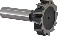 Interstate - 1-1/2" Diam x 3/8" Face Width, High Speed Steel, 16 Teeth, Shank Connection Woodruff Keyseat Cutter - Uncoated, 2-3/8" OAL x 1/2" Shank, Staggered Teeth, ANSI 1212, Old Standard G - Exact Industrial Supply