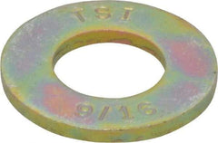 Made in USA - 9/16" Screw, Grade 8 Alloy Steel SAE Flat Washer - 19/32" ID x 1-3/16" OD, 0.121" Thick, Zinc Yellow Dichromate Finish - Exact Industrial Supply