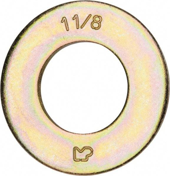 Made in USA - 1-1/8" Screw, Grade 8 Alloy Steel SAE Flat Washer - 1-3/16" ID x 2-1/4" OD, 0.16" Thick, Zinc Yellow Dichromate Finish - Exact Industrial Supply