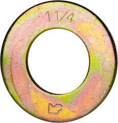 Made in USA - 1-1/4" Screw, Grade 8 Alloy Steel SAE Flat Washer - 1-3/8" ID x 2-1/2" OD, 0.16" Thick, Zinc Yellow Dichromate Finish - Exact Industrial Supply