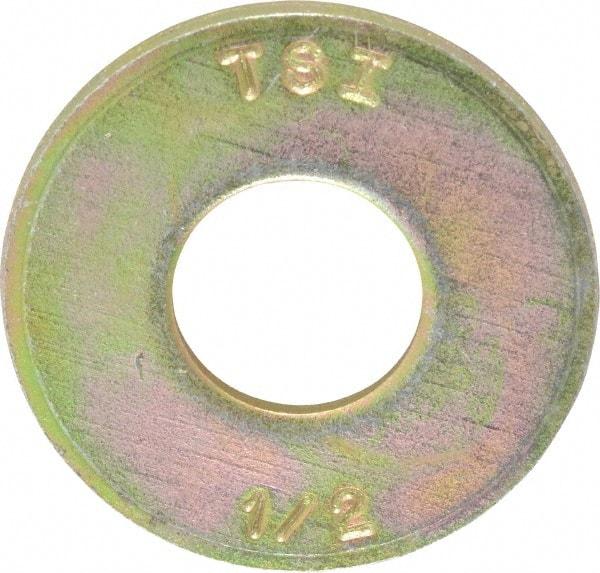 Made in USA - 1/2" Screw, Grade 8 Alloy Steel USS Flat Washer - 0.557" ID x 1.405" OD, 0.132" Thick, Zinc Yellow Dichromate Finish - Exact Industrial Supply