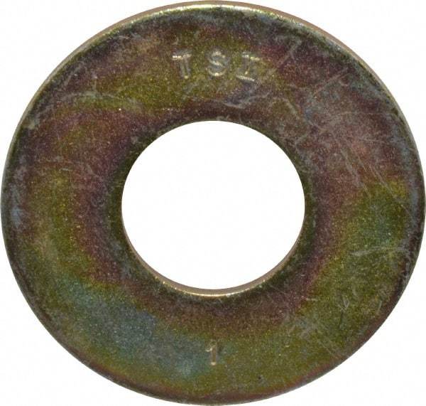 Made in USA - 1" Screw, Grade 8 Alloy Steel USS Flat Washer - 1.055" ID x 2.53" OD, 0.192" Thick, Zinc Yellow Dichromate Finish - Exact Industrial Supply