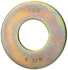 Made in USA - 1-1/8" Screw, Grade 8 Alloy Steel USS Flat Washer - 1.243" ID x 2.78" OD, 0.192" Thick, Zinc Yellow Dichromate Finish - Exact Industrial Supply