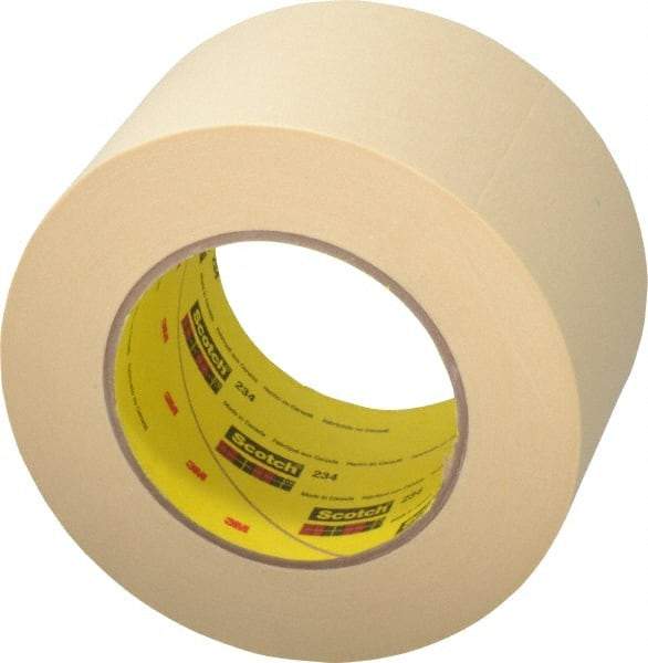 3M - 3" Wide x 60 Yd Long Tan Paper Masking Tape - Series 234, 5.9 mil Thick, 27 In/Lb Tensile Strength - Exact Industrial Supply