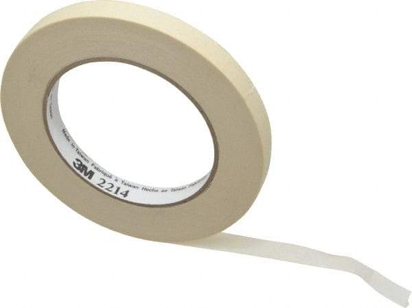 3M - 1/2" Wide x 60 Yd Long Tan Paper Masking Tape - Series 2214, 5.4 mil Thick, 23 In/Lb Tensile Strength - Exact Industrial Supply