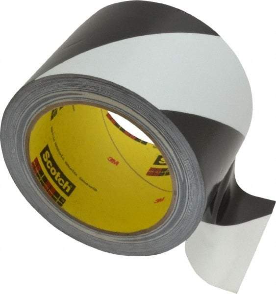 3M - Black & White Striped Vinyl Tape - 3" Wide x 5.4 mil Thick, General Traffic - Exact Industrial Supply