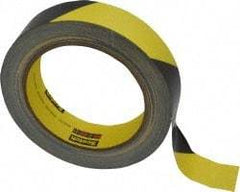3M - Black & Yellow Striped Vinyl Tape - 1" Wide x 5.4 mil Thick, General Traffic - Exact Industrial Supply