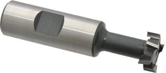 Interstate - 25/32" Cut Diam, 21/64" Cut Width, 13/32" Neck Diam, 3/4" Shank Diam, 3-1/4" OAL, High Speed Steel T-Slot Cutter - TiN Finish, 3/8" Bolt, 2-1/16" Shank Length, Staggered Teeth - Exact Industrial Supply