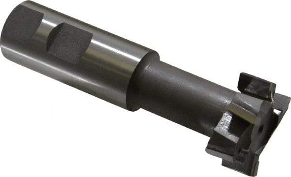 Made in USA - 1-15/32" Cut Diam, 5/8" Cut Width, 25/32" Neck Diam, 1" Shank Diam, 4-7/16" OAL, C2 Carbide-Tipped T-Slot Cutter - Uncoated, 3/4" Bolt, 2-5/16" Shank Length, Staggered Teeth, 6 Teeth, Weldon Flat - Exact Industrial Supply