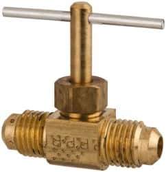 Parker - 1/4" Pipe, Inline Needle Valve - Flare x Flare Ends, Brass Valve, 150 Max psi - Exact Industrial Supply