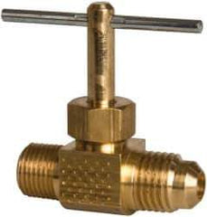 Parker - 1/4 x 1/8" Pipe, Inline Needle Valve - Flare x MNPTF Ends, Brass Valve, 150 Max psi - Exact Industrial Supply