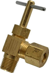 Parker - 1/4 x 1/8" Pipe, Angled Needle Valve - Compression x MNPTF Ends, Brass Valve, 150 Max psi - Exact Industrial Supply