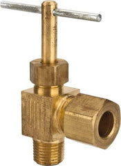 Parker - 5/16 x 1/8" Pipe, Angled Needle Valve - Compression x MNPTF Ends, Brass Valve, 150 Max psi - Exact Industrial Supply