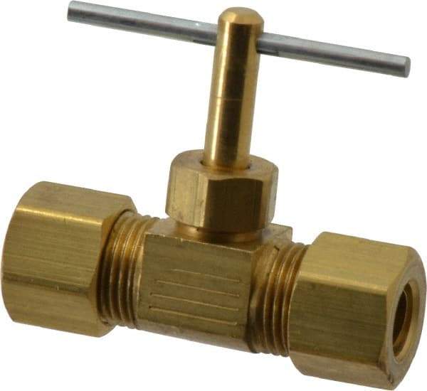 Parker - 5/16" Pipe, Inline Needle Valve - Compression x Compression Ends, Brass Valve, 150 Max psi - Exact Industrial Supply