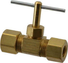 Parker - 5/16" Pipe, Inline Needle Valve - Compression x Compression Ends, Brass Valve, 150 Max psi - Exact Industrial Supply