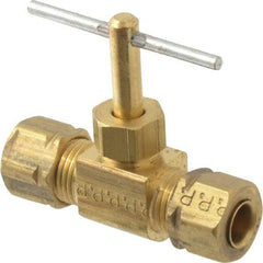 Parker - 1/4" Pipe, Inline Needle Valve - Compression x Compression Ends, Brass Valve, 150 Max psi - Exact Industrial Supply