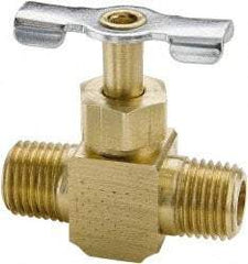 Parker - 1/8" Pipe, Inline Needle Valve - MNPTF x MNPTF Ends, Brass Valve, 150 Max psi - Exact Industrial Supply