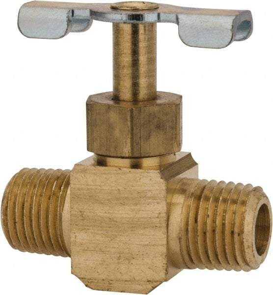 Parker - 1/4" Pipe, Inline Needle Valve - MNPTF x MNPTF Ends, Brass Valve, 150 Max psi - Exact Industrial Supply