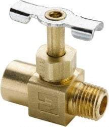 Parker - 1/4" Pipe, Inline Needle Valve - FNPTF x MNPTF Ends, Brass Valve, 150 Max psi - Exact Industrial Supply