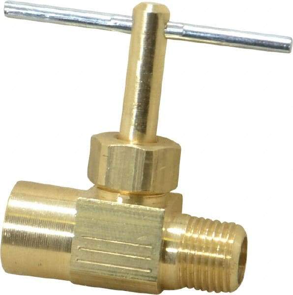 Parker - 1/8" Pipe, Inline Needle Valve - FNPTF x MNPTF Ends, Brass Valve, 150 Max psi - Exact Industrial Supply