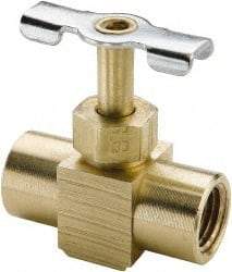 Parker - 1/4" Pipe, Inline Needle Valve - FNPTF x FNPTF Ends, Brass Valve, 150 Max psi - Exact Industrial Supply