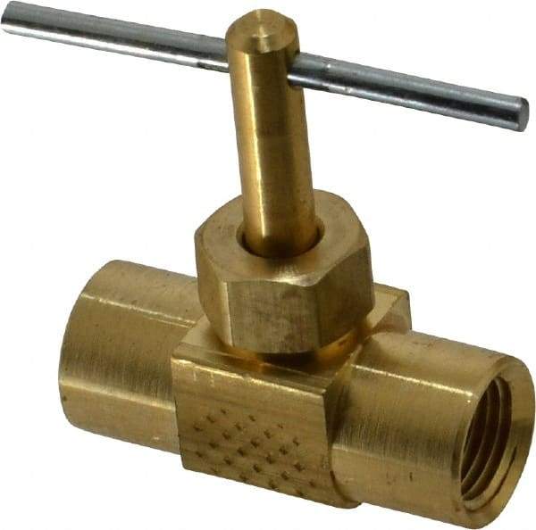 Parker - 1/8" Pipe, Inline Needle Valve - FNPTF x FNPTF Ends, Brass Valve, 150 Max psi - Exact Industrial Supply