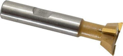 Made in USA - 3/4" Diam x 1/4" Width of Cut, 60° Included Angle, Carbide-Tipped Dovetail Cutter - 3/8" Shank Diam, 2-1/4" Overall Length, 0.02" Corner Radius, Weldon Flat, TiN Coated - Exact Industrial Supply