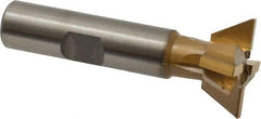 Made in USA - 1" Diam x 3/8" Width of Cut, 60° Included Angle, Carbide-Tipped Dovetail Cutter - 1/2" Shank Diam, 2-1/2" Overall Length, 0.02" Corner Radius, Weldon Flat, TiN Coated - Exact Industrial Supply