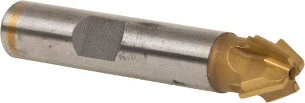 Whitney Tool Co. - 1/2" Diam x 7/32" Width of Cut, 60° Included Angle, Shank Connection, Carbide Tipped Single Angle Cutter - 3/8" Shank Diam, 2-1/8" Overall Length, Right Hand Cut, TiN Coated - Exact Industrial Supply