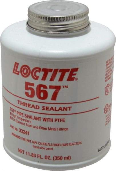 Loctite - 350 ml Brush Top Can White Pipe Sealant - Methacrylate Ester, 400°F Max Working Temp, For Sealing Metal Tapered Pipe Threads & Fittings Up to 2" - Exact Industrial Supply