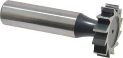 Interstate - 1" Diam x 1/4" Face Width, High Speed Steel, 12 Teeth, Shank Connection Woodruff Keyseat Cutter - Uncoated, 2-1/4" OAL x 1/2" Shank, Straight Teeth, ANSI 808, Old Standard 15 - Exact Industrial Supply