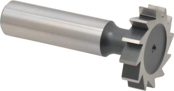 Interstate - 1-1/8" Diam x 1/4" Face Width, High Speed Steel, 12 Teeth, Shank Connection Woodruff Keyseat Cutter - Uncoated, 2-1/4" OAL x 1/2" Shank, Straight Teeth, ANSI 809, Old Standard 18 - Exact Industrial Supply