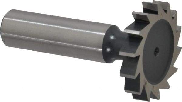 Interstate - 1-1/4" Diam x 7/32" Face Width, High Speed Steel, 14 Teeth, Shank Connection Woodruff Keyseat Cutter - Uncoated, 2-7/32" OAL x 1/2" Shank, Straight Teeth, ANSI 710, Old Standard 20 - Exact Industrial Supply