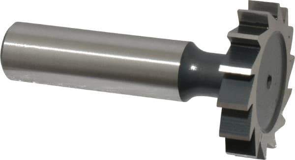 Interstate - 1-1/4" Diam x 1/4" Face Width, High Speed Steel, 14 Teeth, Shank Connection Woodruff Keyseat Cutter - Uncoated, 2-1/4" OAL x 1/2" Shank, Straight Teeth, ANSI 810, Old Standard 21 - Exact Industrial Supply