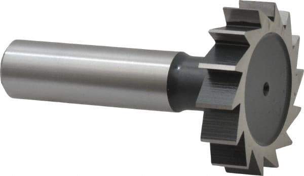Interstate - 1-3/8" Diam x 5/16" Face Width, High Speed Steel, 14 Teeth, Shank Connection Woodruff Keyseat Cutter - Uncoated, 2-5/16" OAL x 1/2" Shank, Straight Teeth, ANSI 1011, Old Standard 23 - Exact Industrial Supply
