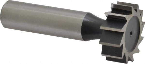 Interstate - 1" Diam x 3/8" Face Width, High Speed Steel, 12 Teeth, Shank Connection Woodruff Keyseat Cutter - Uncoated, 2-3/8" OAL x 1/2" Shank, Straight Teeth, ANSI 1208, Old Standard 152 - Exact Industrial Supply